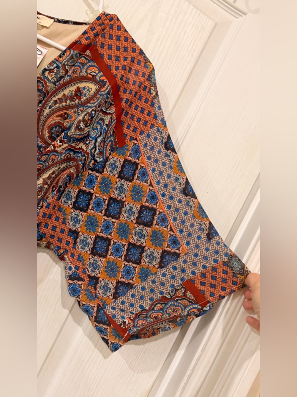 Final Price NWTentro Boho Paisley Patchwork Maxi Dress in Rust, Blue & Cream - Picture 5 of 6